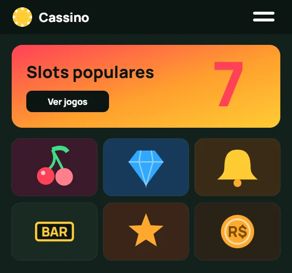 Tela inicial do aplicativo com slots populares